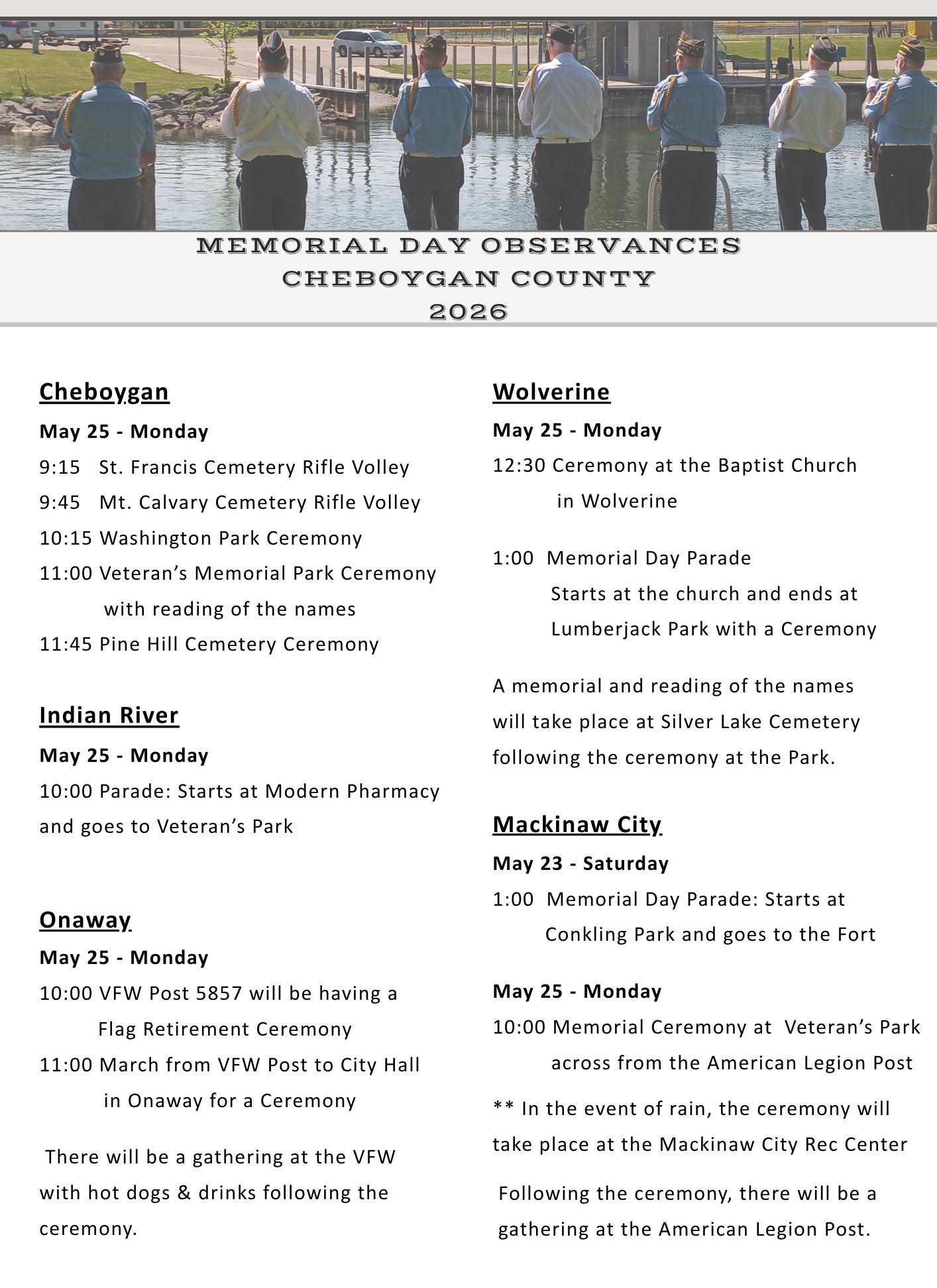 Memorial Day Schedule 2026 Memorial Day 2026